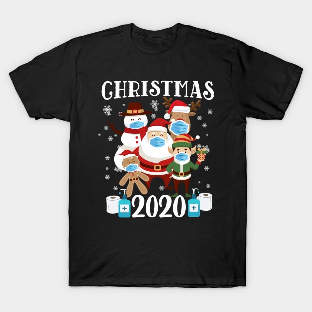 Santa Claus, elf, snowman, Reindeer, gingerbread wearing a mask Gifts Merry Quarantine Christmas 2020 T-Shirt by mittievance